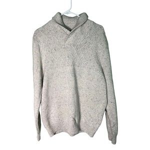 Chaps Mens Showl Neck Pullover Size Large Sweater Speckled Beige Textured Knit